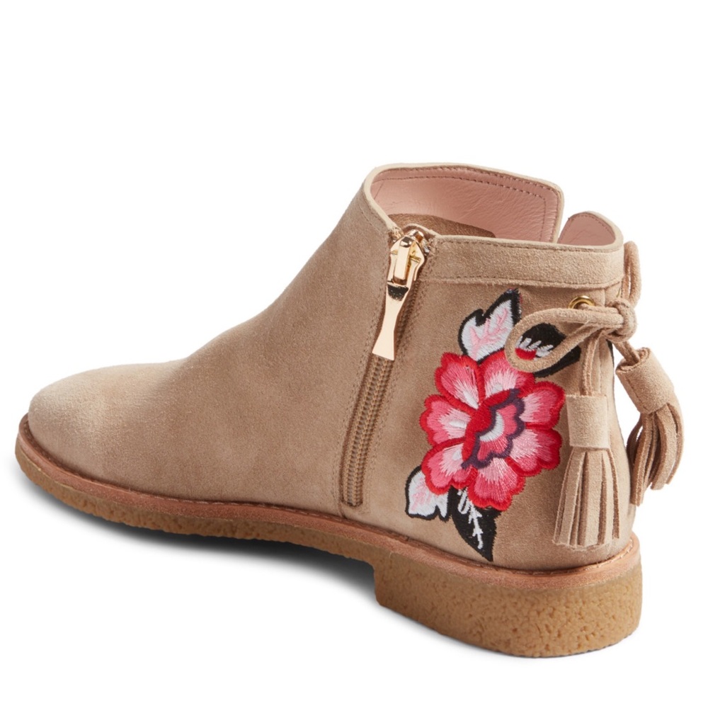 Kate Spade Tan Embroidered Belleville Ankle Boots